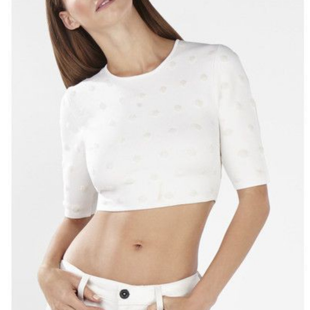 BCBGMAXAZRIA Polka Dot 3/4 Sleeve Crop Top